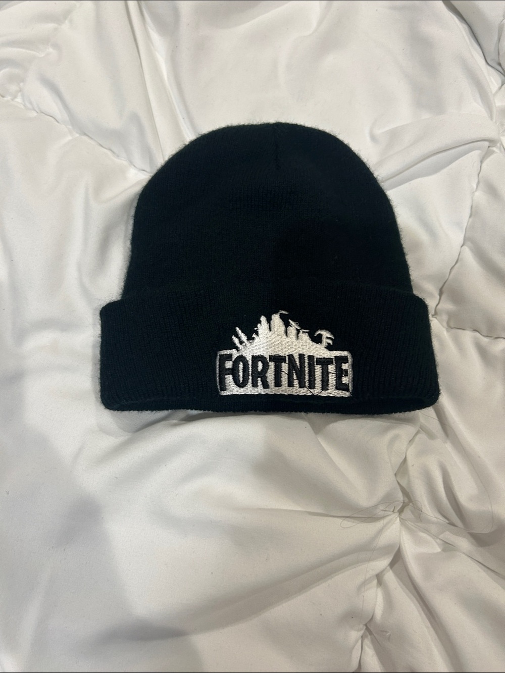 Fortnite Black Knit Beanie with White Logo Embroidery